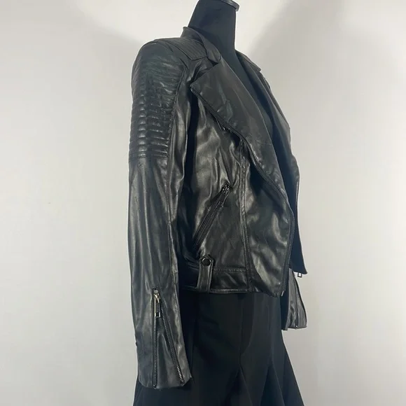 Gianni Binni Black Faux Leather Biker, Motto Jacket,XS - Picture 5 of 15